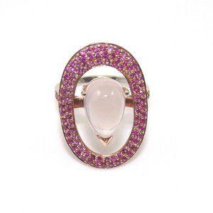 14K Gold Pink Ruby Rose Quartz Halo Ring 7.5